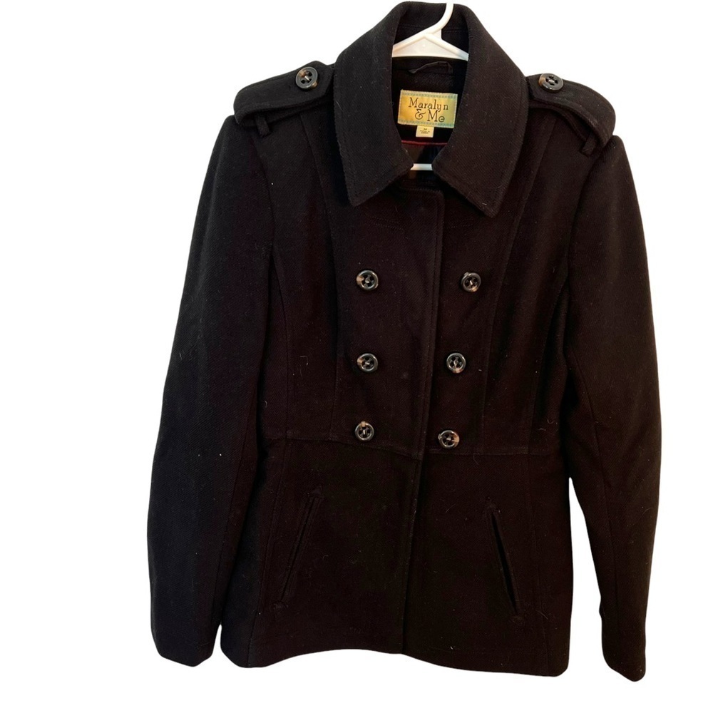 Maralyn & Me Women's Size Medium Double Breasted‎ Peacoat Black Military Lined
